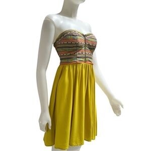 Lime Green Baby Doll Strapless Mini Dress Aztec Pleated Coquette Whimsy Goth Y2K
